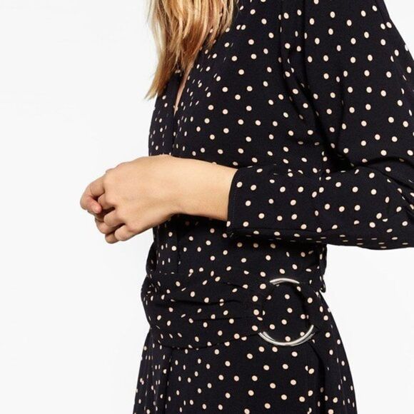 ZARA POLKA DOT WRAP BELTED DRESS - Picture 2 of 5